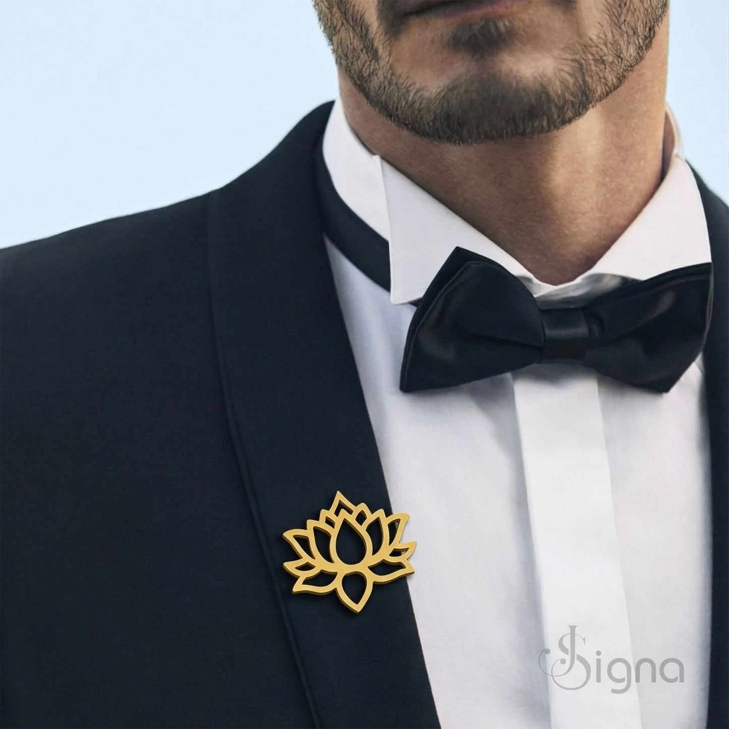 luxury lotus flower brooch by signa on black suit lapel