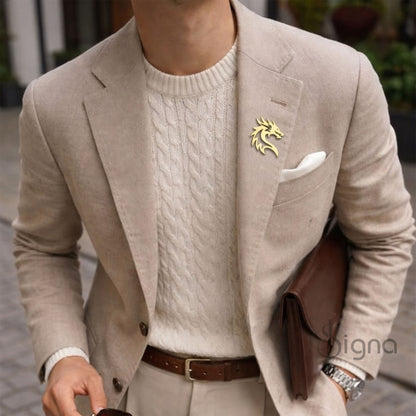 Signa™ Dragon Head Lapel Pin - Gold Plated German Silver Brooch for Men