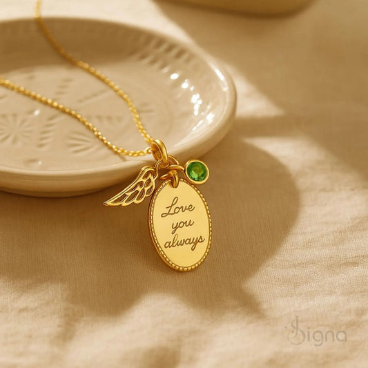 Signa™ Personalized Handwriting Angel Wing Birthstone Necklace for Women