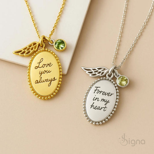 Signa™ Personalized Handwriting Angel Wing Birthstone Necklace for Women