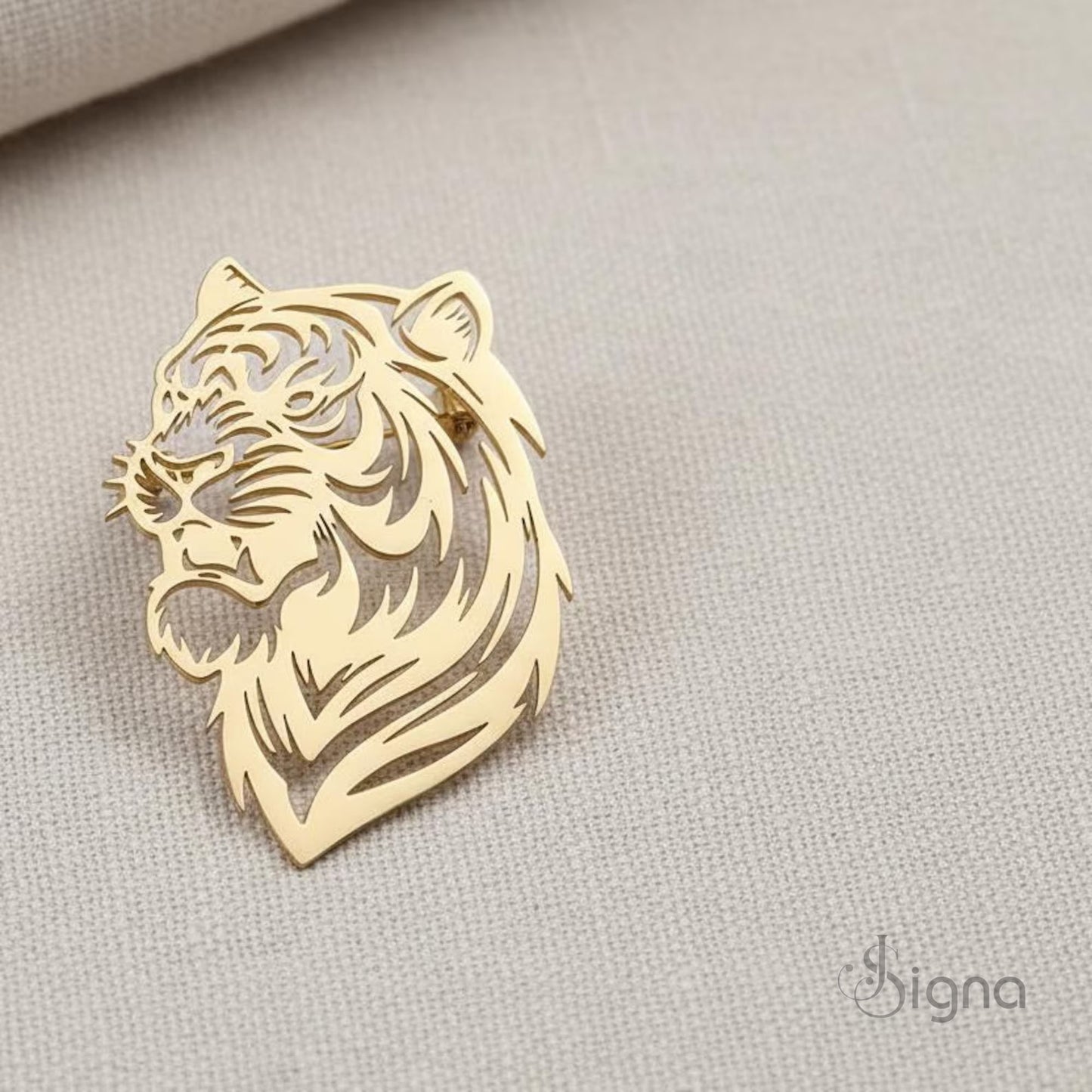 signa™ tiger head lapel pin - gold plated german silver brooch for men