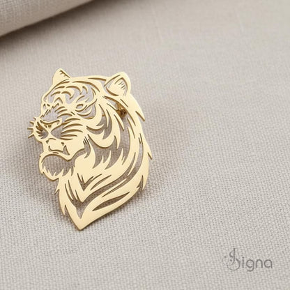 Signa™ Tiger Head Lapel Pin - Gold Plated German Silver Brooch for Men