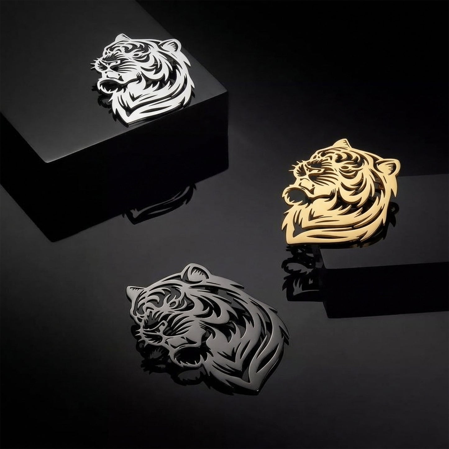 signa™ tiger head lapel pin - gold plated german silver brooch for men