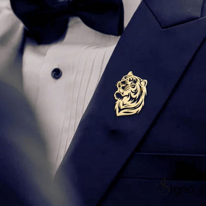 Signa™ Tiger Head Lapel Pin - Gold Plated German Silver Brooch for Men
