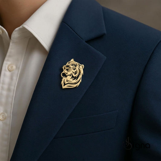 Signa™ Tiger Head Lapel Pin - Gold Plated German Silver Brooch for Men