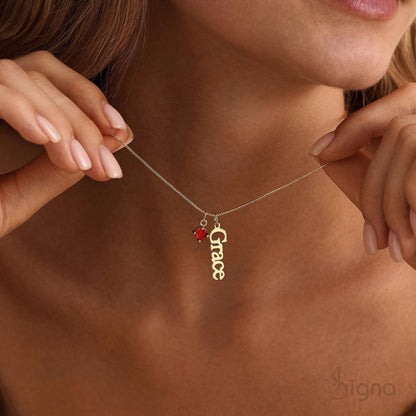 Signa™ Vertical Name & Birthstone Pendant Necklace
