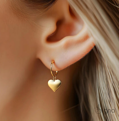 Puff Heart Dangle Huggie Earrings in 18K gold plating