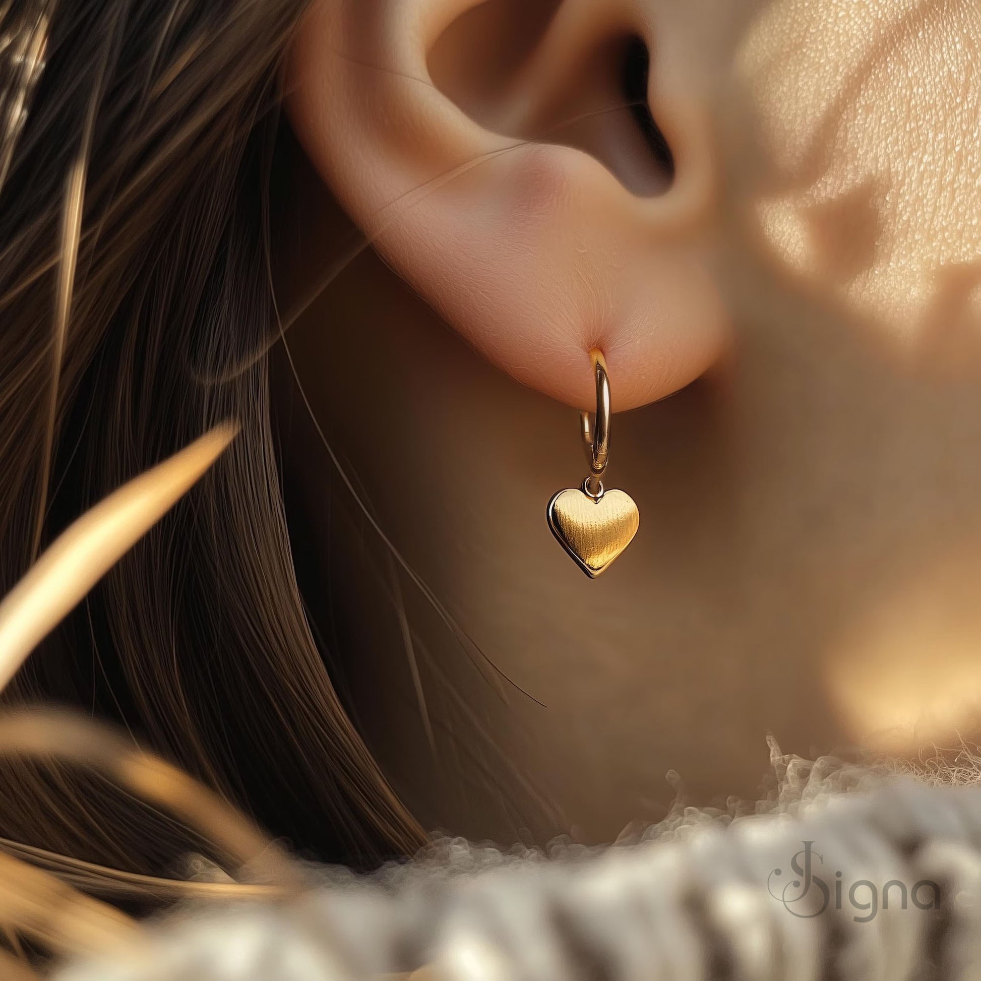 heart dangle huggie hoop earrings – lightweight romantic jewelry
