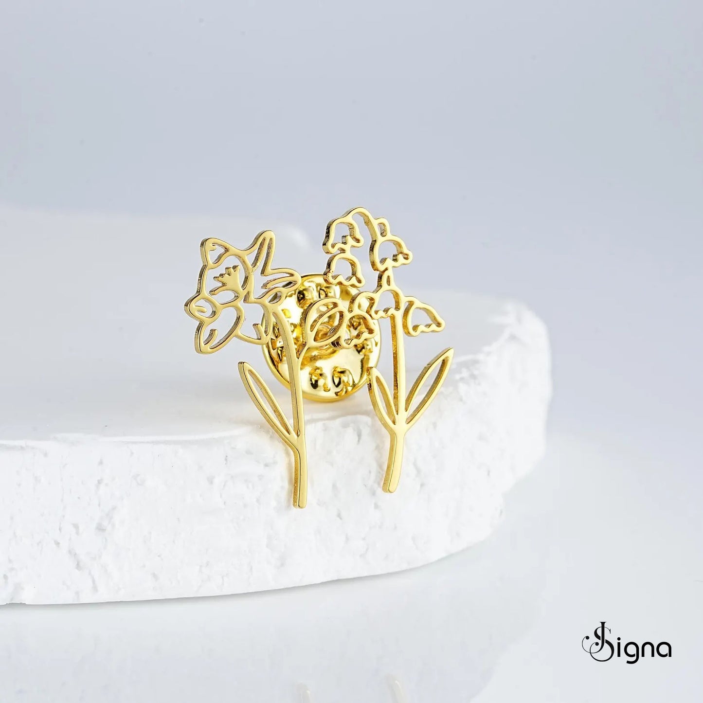custom name birth flower lapel pin – minimalist gold suit brooch