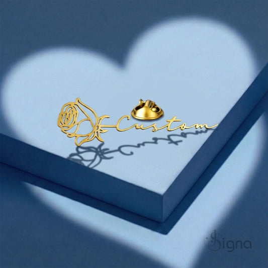 Custom Birth Flower Name Lapel Pin – Gold Plated Personalized Suit Brooch