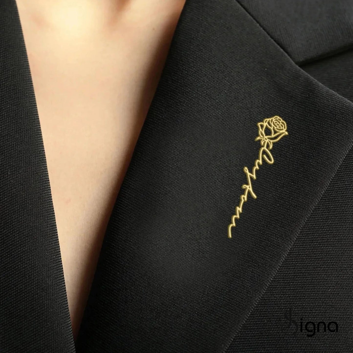 custom name birth flower lapel pin – minimalist gold suit brooch