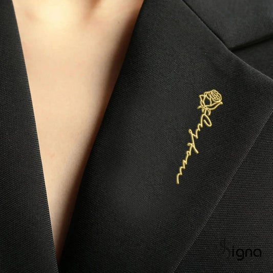 Custom Name Birth Flower Lapel Pin – Minimalist Gold Suit Brooch