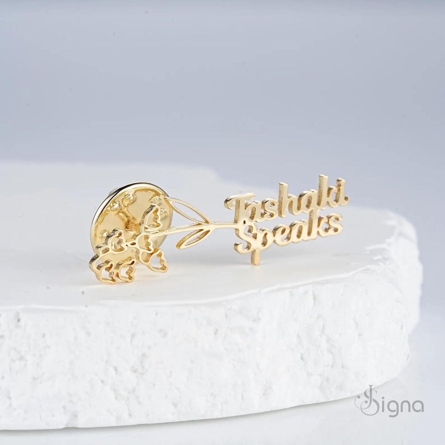 custom name birth flower lapel pin – minimalist gold suit brooch
