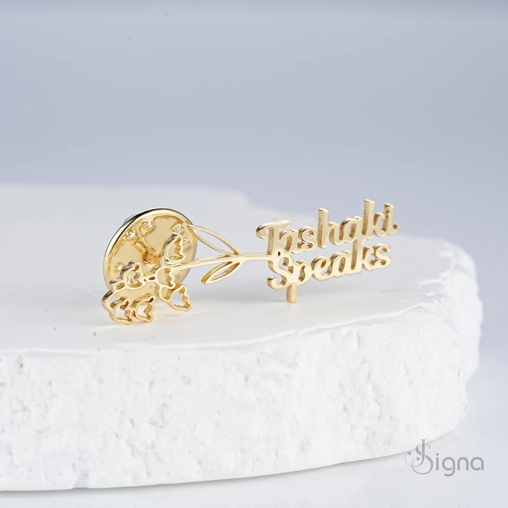 Custom Name Birth Flower Lapel Pin – Minimalist Gold Suit Brooch