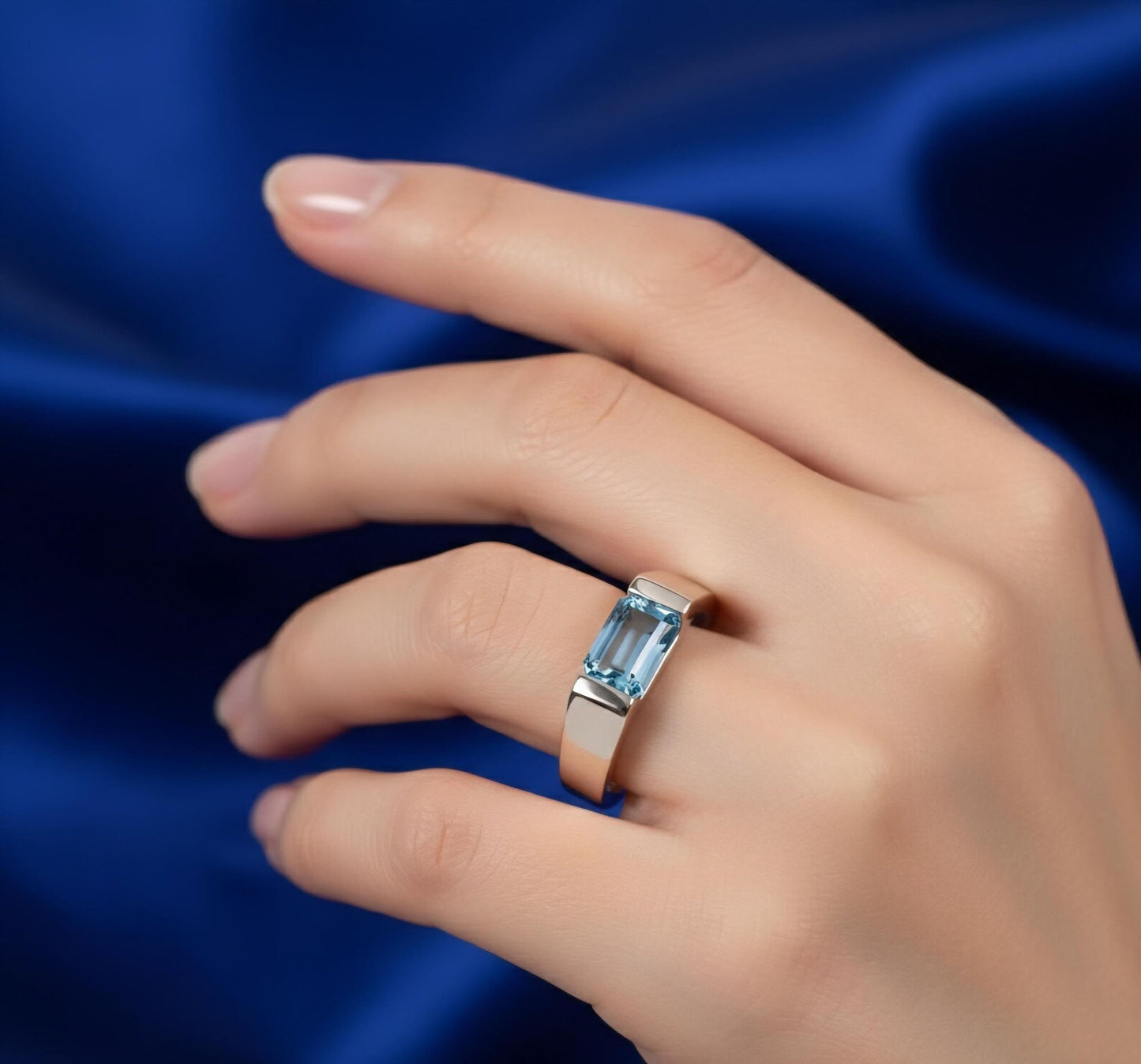 signa™ blue topaz ring unisex ring - gifts for her/him octagon shape ring