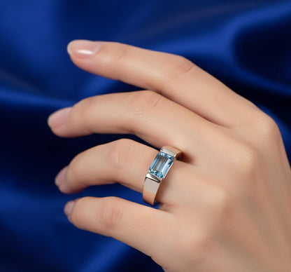 Signa™ Blue Topaz Ring Unisex Ring - Gifts For Her/Him Octagon Shape Ring