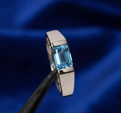 Signa™ Blue Topaz Ring Unisex Ring - Gifts For Her/Him Octagon Shape Ring