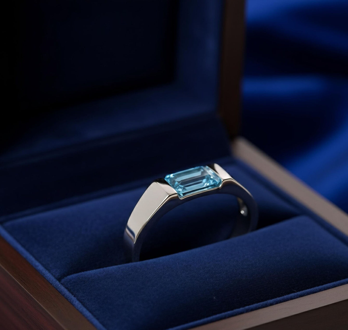 signa™ blue topaz ring unisex ring - gifts for her/him octagon shape ring