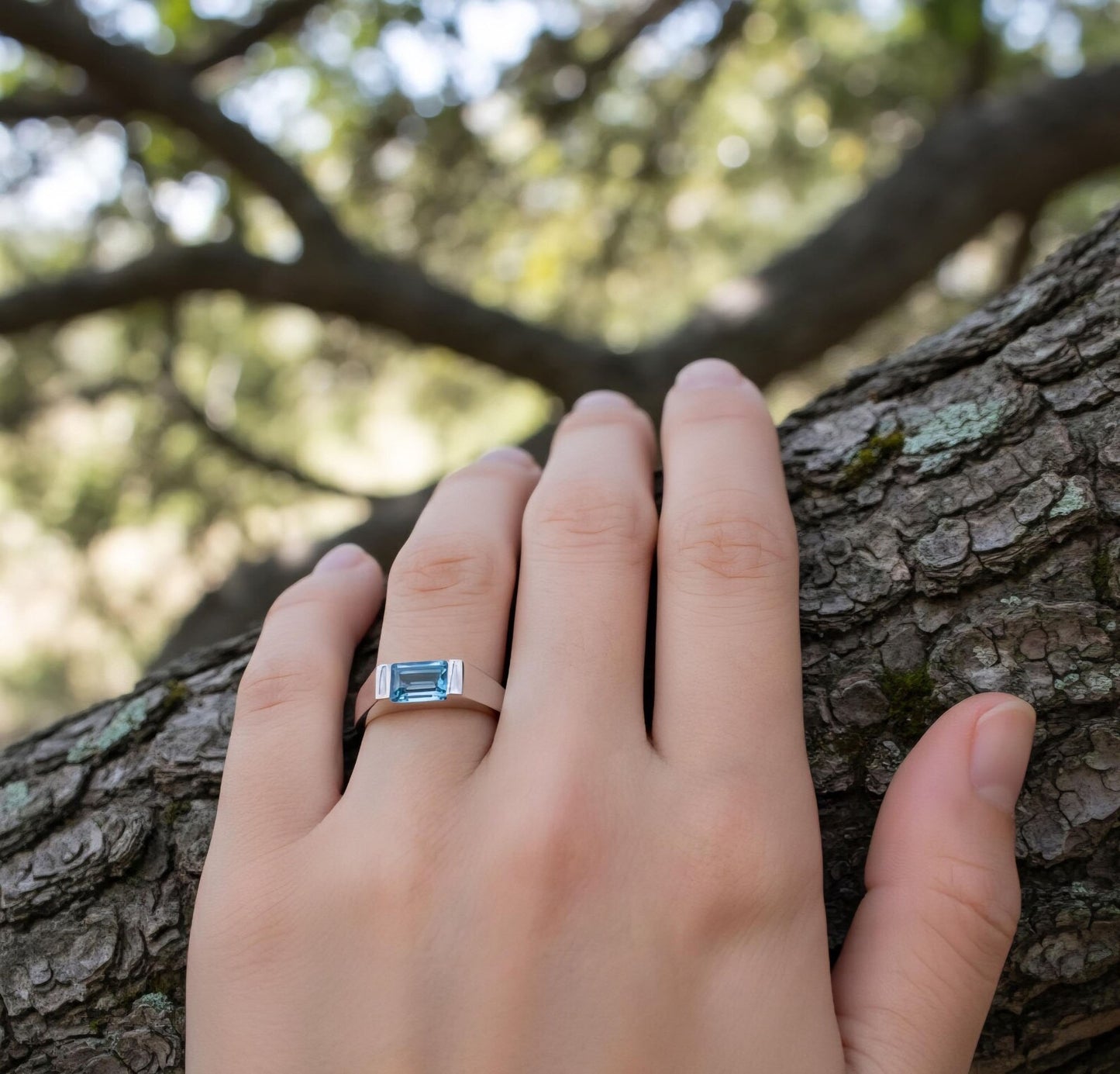 signa™ blue topaz ring unisex ring - gifts for her/him octagon shape ring