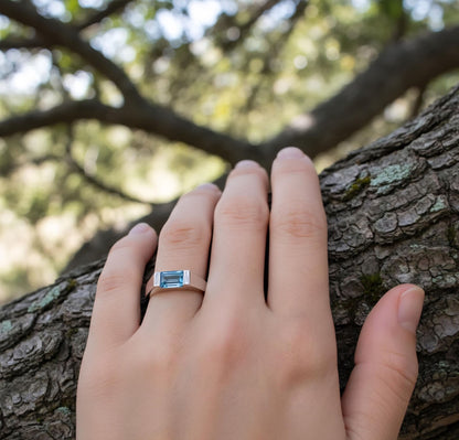 Signa™ Blue Topaz Ring Unisex Ring - Gifts For Her/Him Octagon Shape Ring