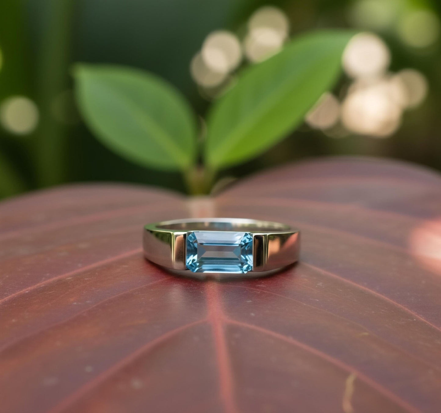 signa™ blue topaz ring unisex ring - gifts for her/him octagon shape ring