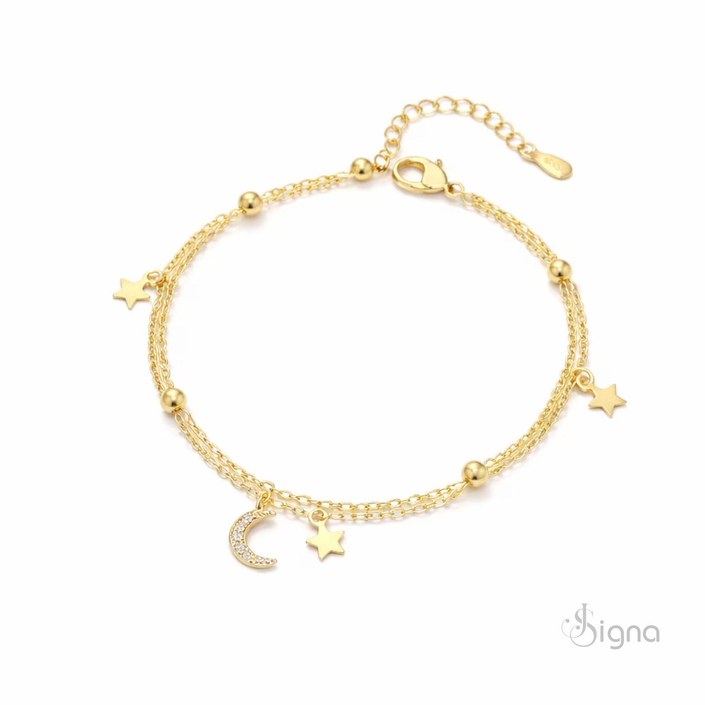 signa™ moon star gold anklet – elegant double chain anklet for women