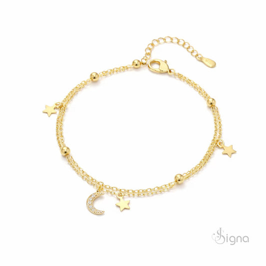 Signa™ Moon Star Gold Anklet – Elegant Double Chain Anklet for Women
