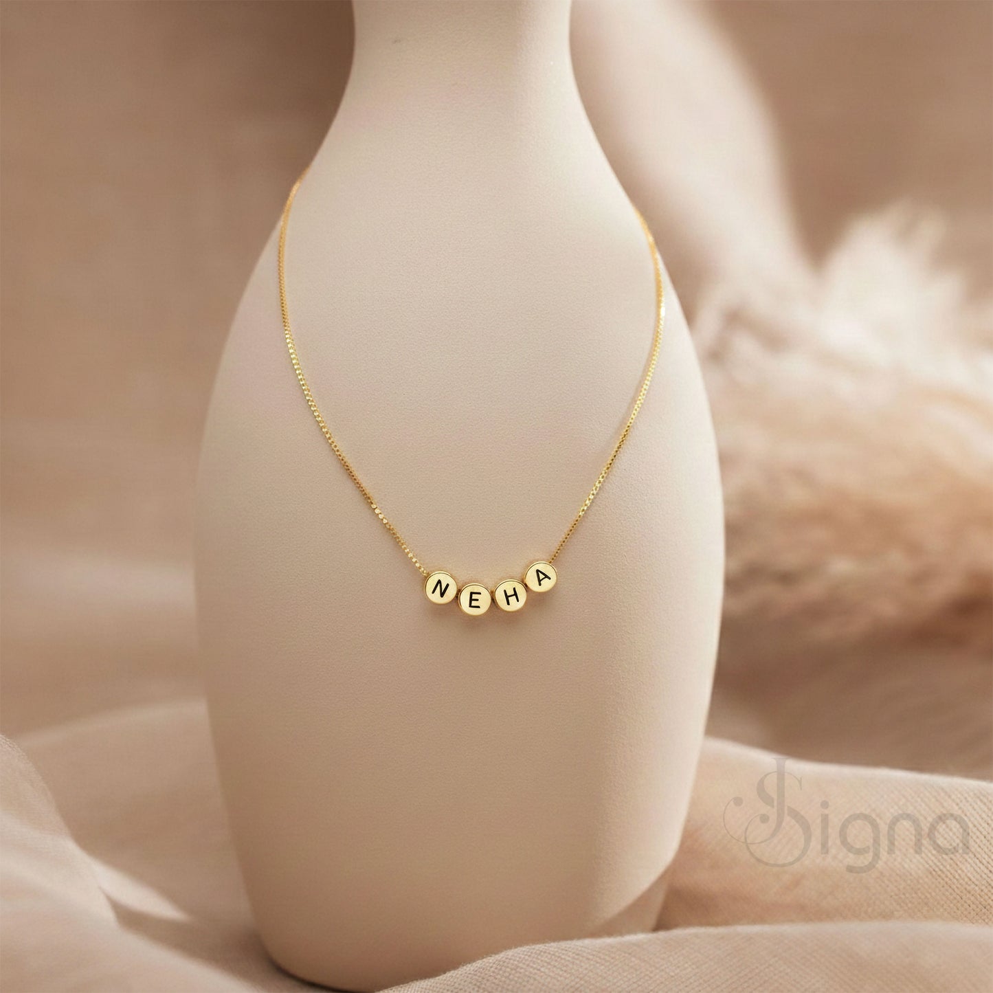 personalized initial bead necklace for women - signa handmade jewelry gift.