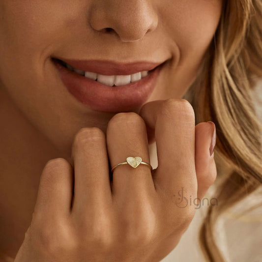 Engraved heart ring with real fingerprint
