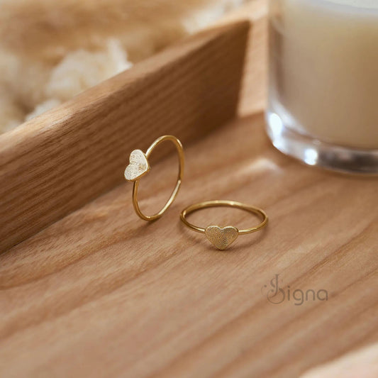 Custom fingerprint heart ring in gold plating