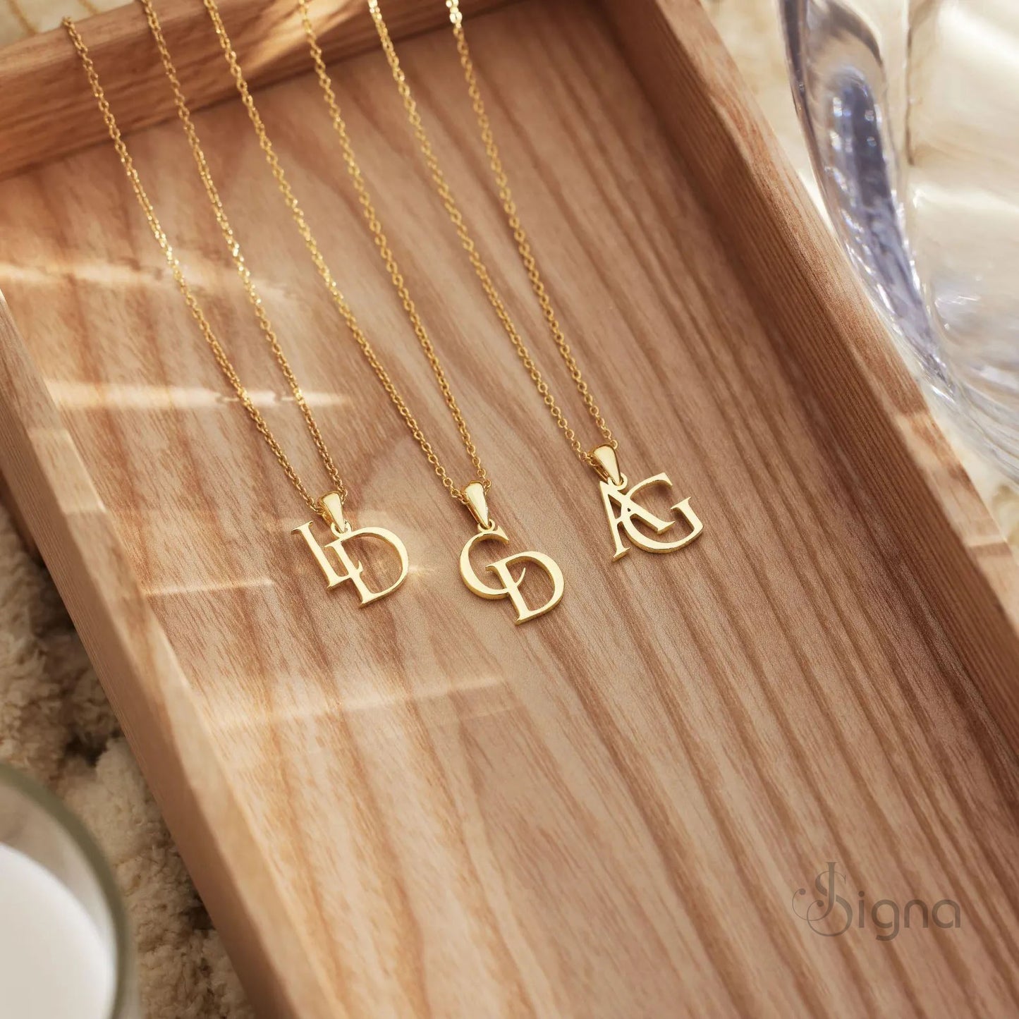 elegant minimal double initial charm necklace