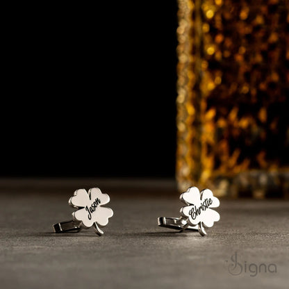 Signa™ Custom Name Four-Leaf Clover Cufflinks - Groomsmen Gift