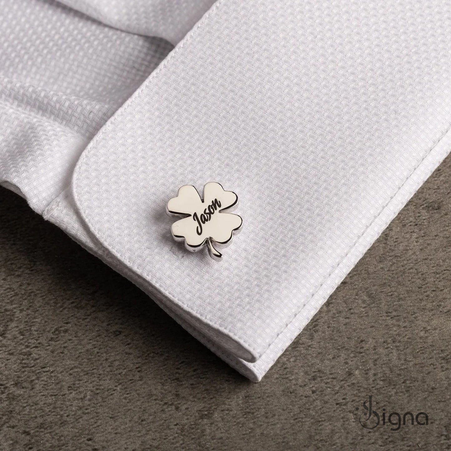 signa™ custom name four-leaf clover cufflinks - groomsmen gift