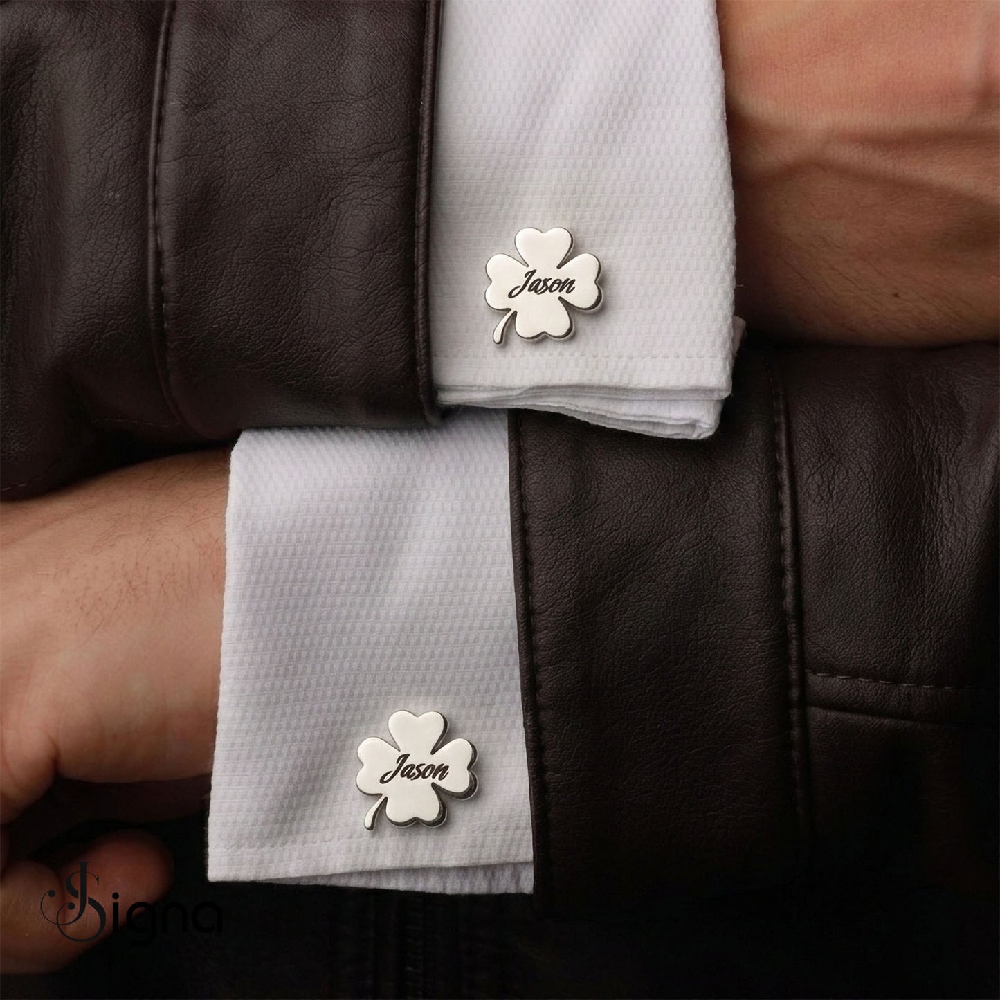 signa™ custom name four-leaf clover cufflinks - groomsmen gift