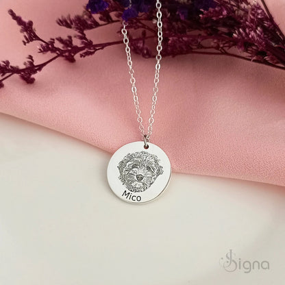 Custom pet memory necklace close up