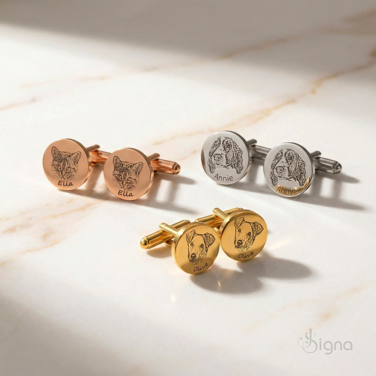 signa™ custom pet portrait cufflinks - personalized cat face engraved groomsmen gift
