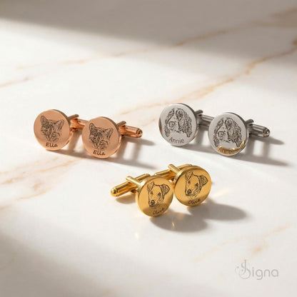 Signa™ Custom Pet Portrait Cufflinks - Personalized Cat Face Engraved Groomsmen Gift