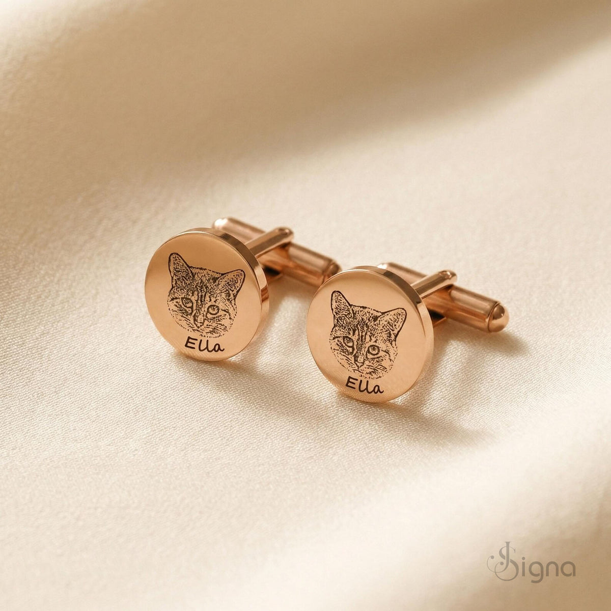 Signa™ Custom Pet Portrait Cufflinks - Personalized Cat Face Engraved Groomsmen Gift