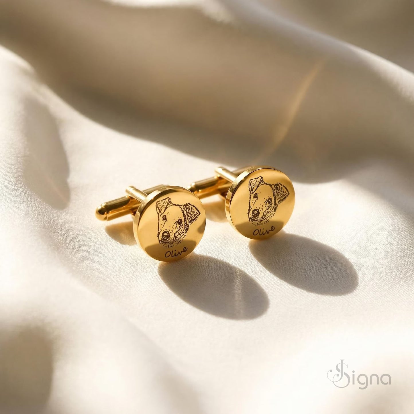signa™ custom pet portrait cufflinks - personalized cat face engraved groomsmen gift