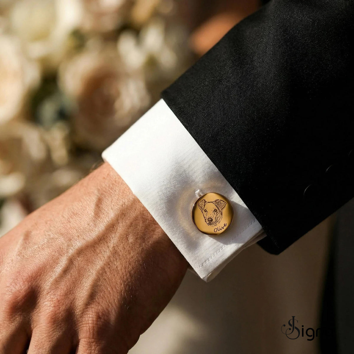 signa™ custom pet portrait cufflinks - personalized cat face engraved groomsmen gift
