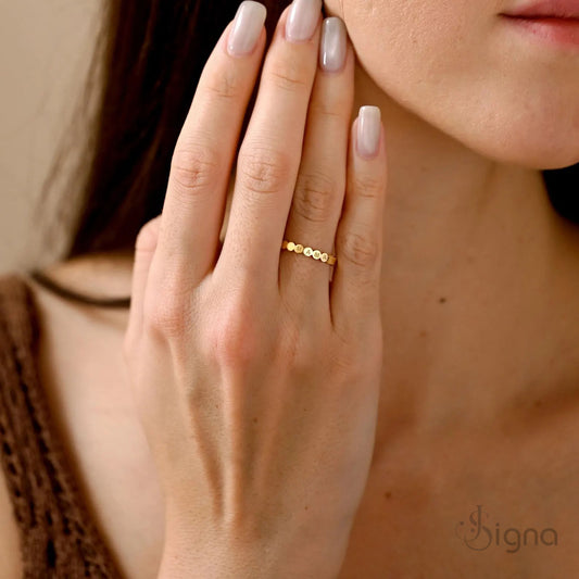 Custom gold name ring with wave scalloped design