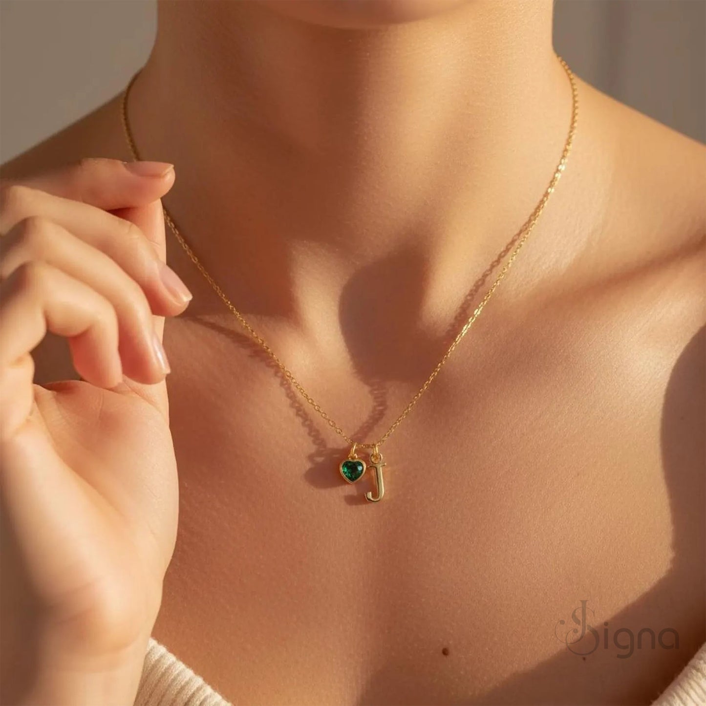 signa™ dainty custom initial necklace with heart birthstone - mothers day gift