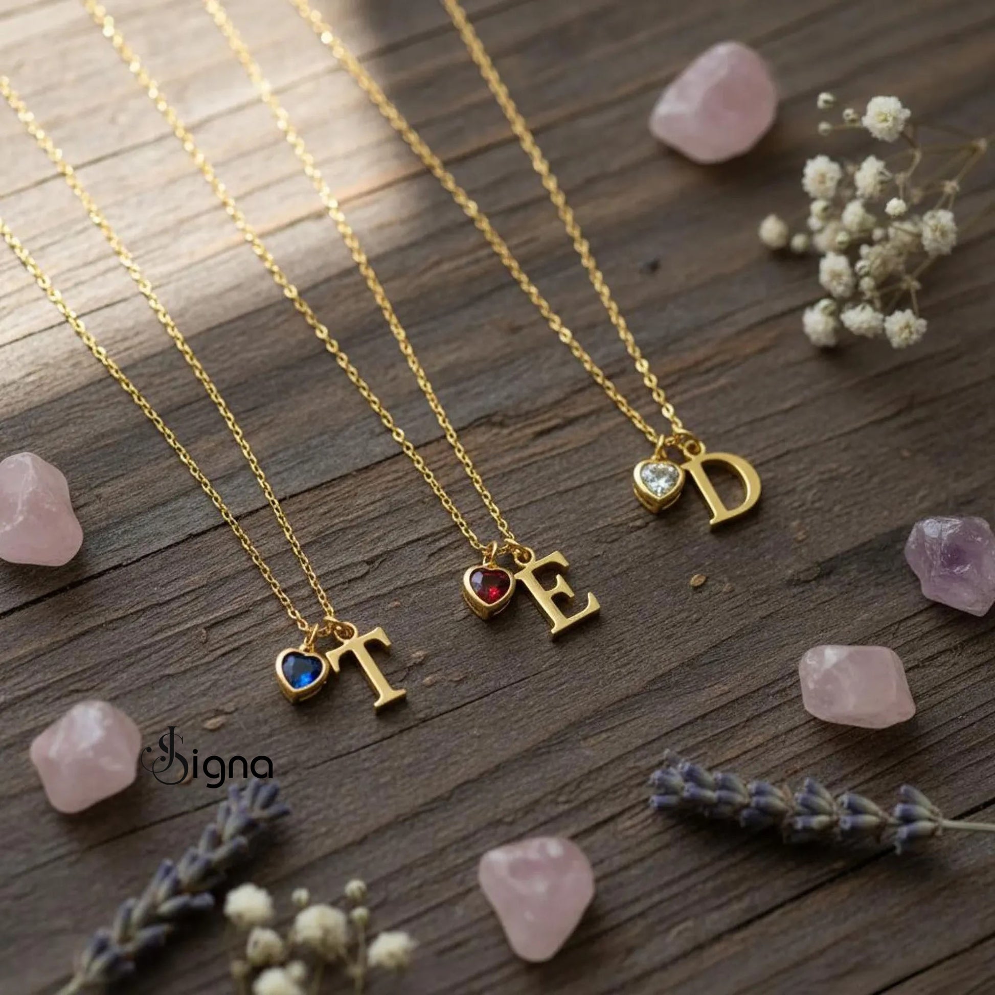 Signa™ Dainty Custom Initial Necklace with Heart Birthstone - Mothers Day Gift