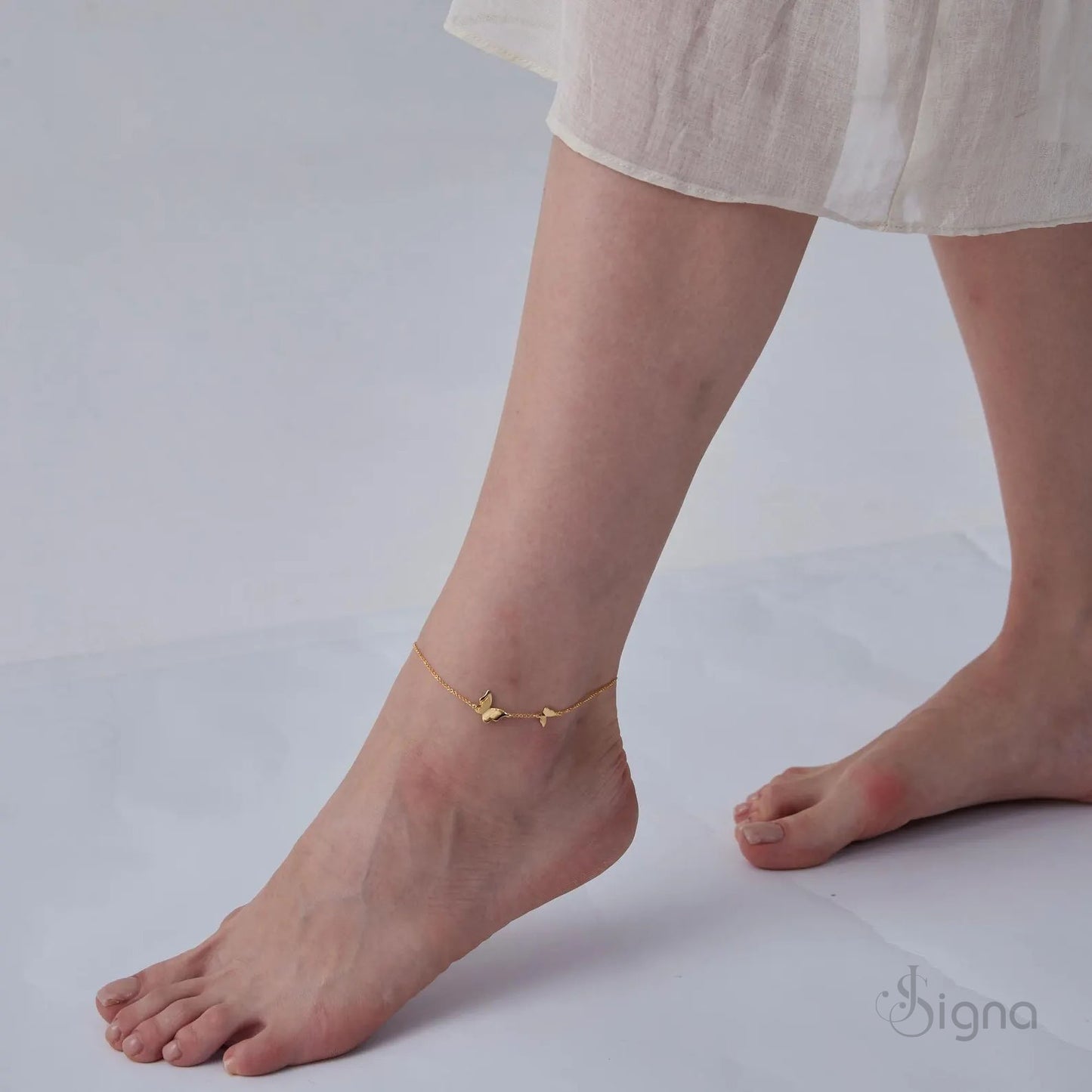 minimalist butterfly link anklet - elegant dainty foot bracelet for women