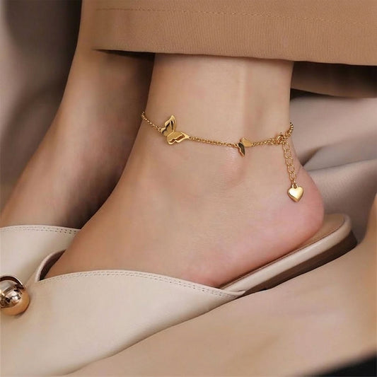 Signa™ Butterfly Charm Anklet with Heart Detail - Summer Jewelry Gift for Her