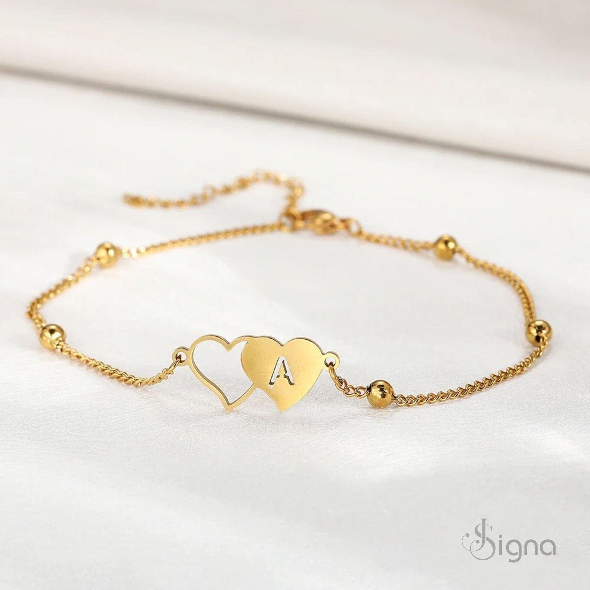 Signa™ Personalized Heart Initial Anklet – Custom Name Letter Anklet Gift for Women