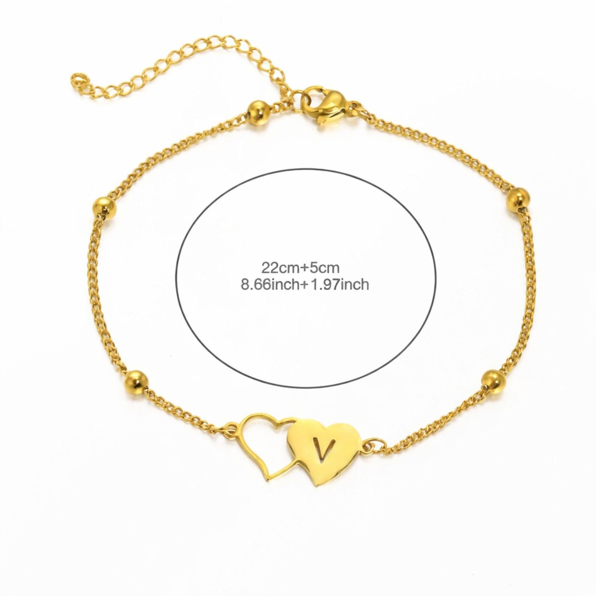 Signa™ Double Heart Initial Anklet – Personalized Letter Anklet for Women
