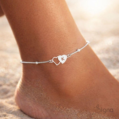 Signa™ Personalized Heart Initial Anklet – Custom Letter Charm Anklet for Women