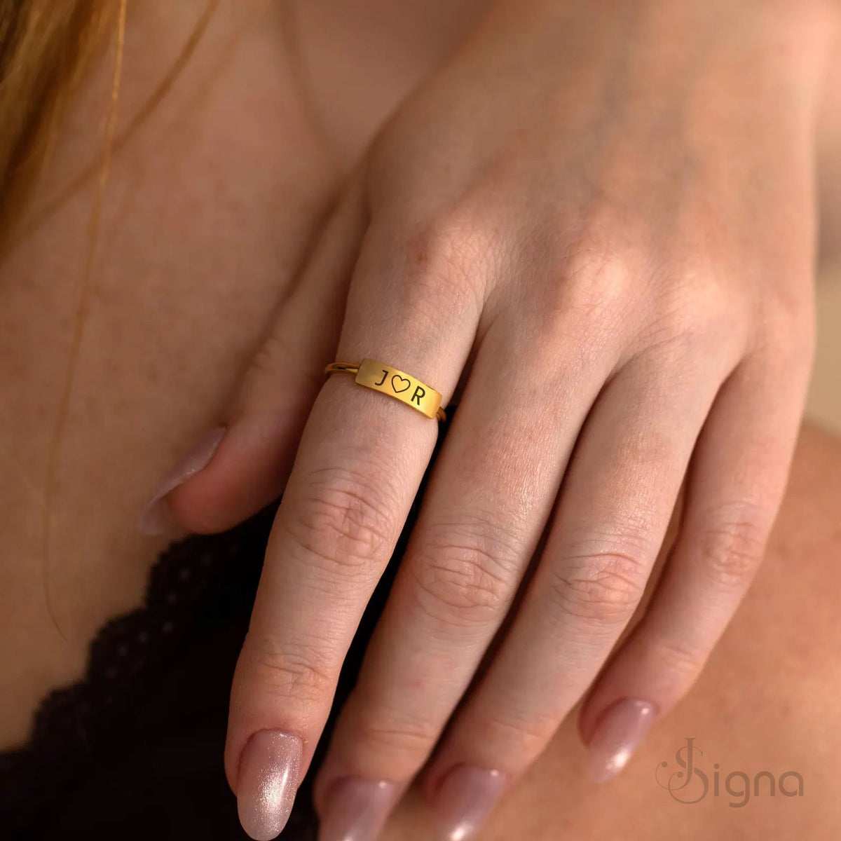 personalized engraved name ring in gold finish