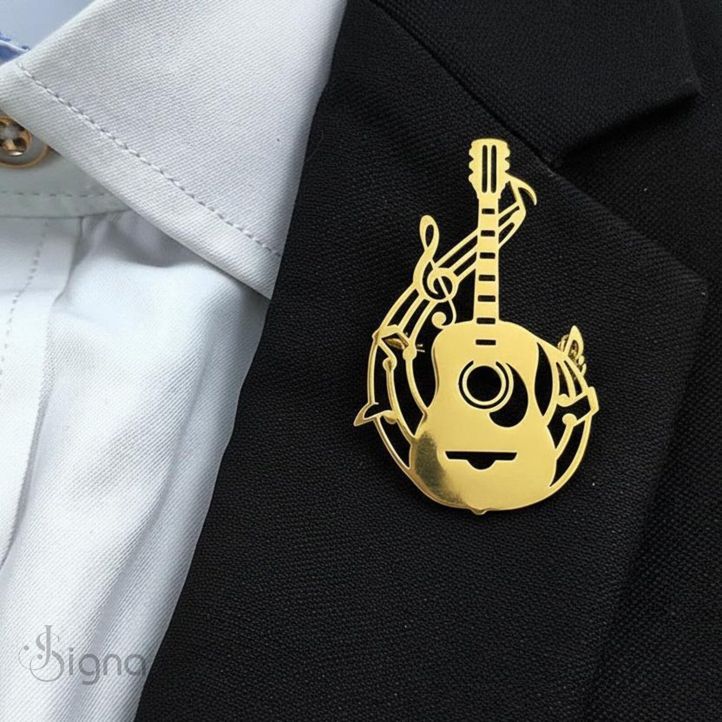 signa™ guitar music brooch pin for musicians – elegant metal guitar lapel pin gift for music lovers